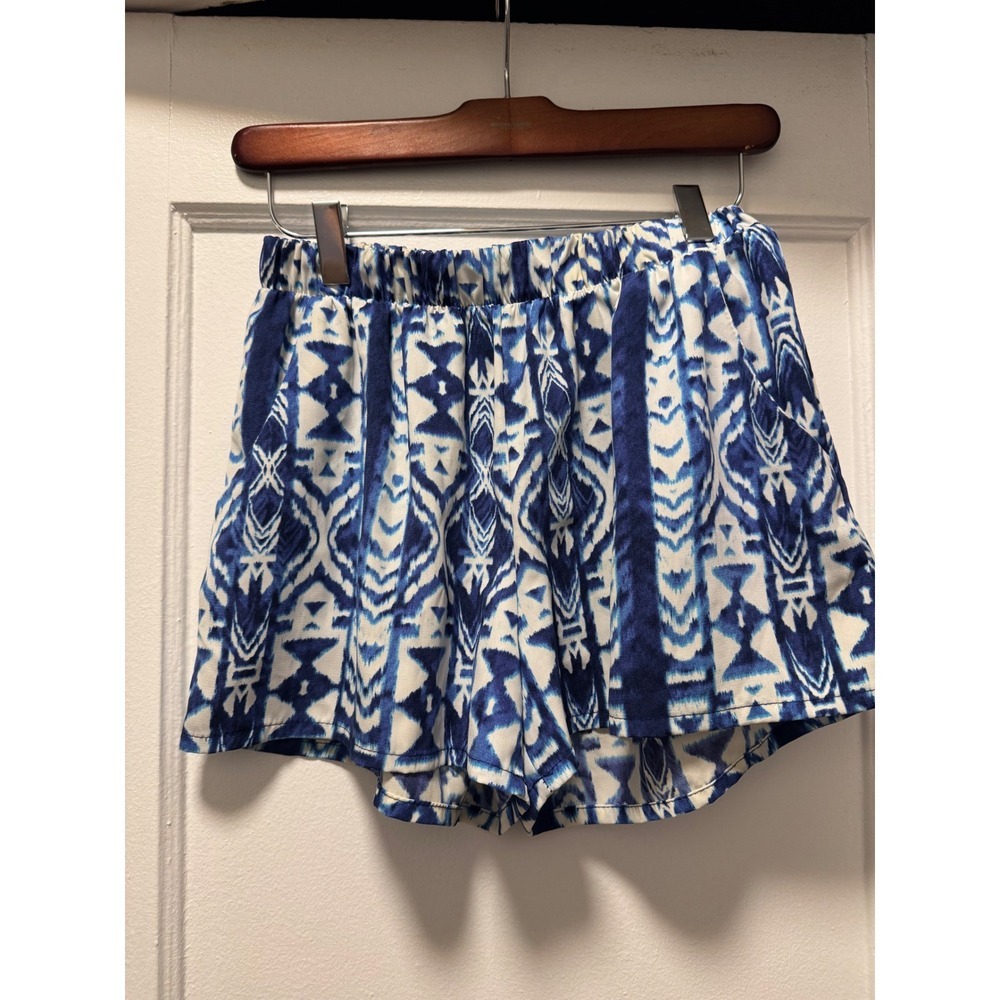 Julie Billiart‎ Womens Blue White Ikat Tribal Print Elastic Waist Shorts Size M